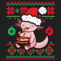 Ugly Anime Christmas Sweater Kawaii Axolotl Eating Ramen Beanie thumb 2