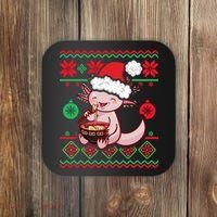 Ugly Anime Christmas Sweater Kawaii Axolotl Eating Ramen Coaster thumb 0