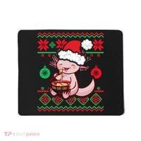 Ugly Anime Christmas Sweater Kawaii Axolotl Eating Ramen Mousepad thumb 0