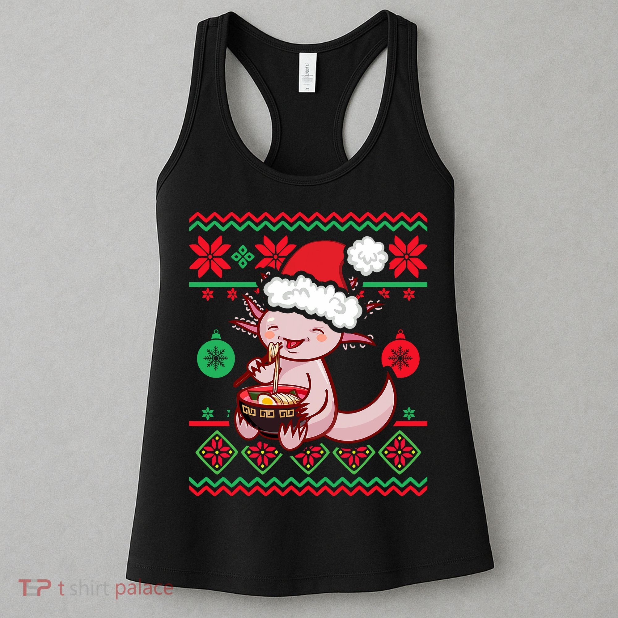 Ugly Anime Christmas Sweater Kawaii Axolotl Eating Ramen Women's Tank Top