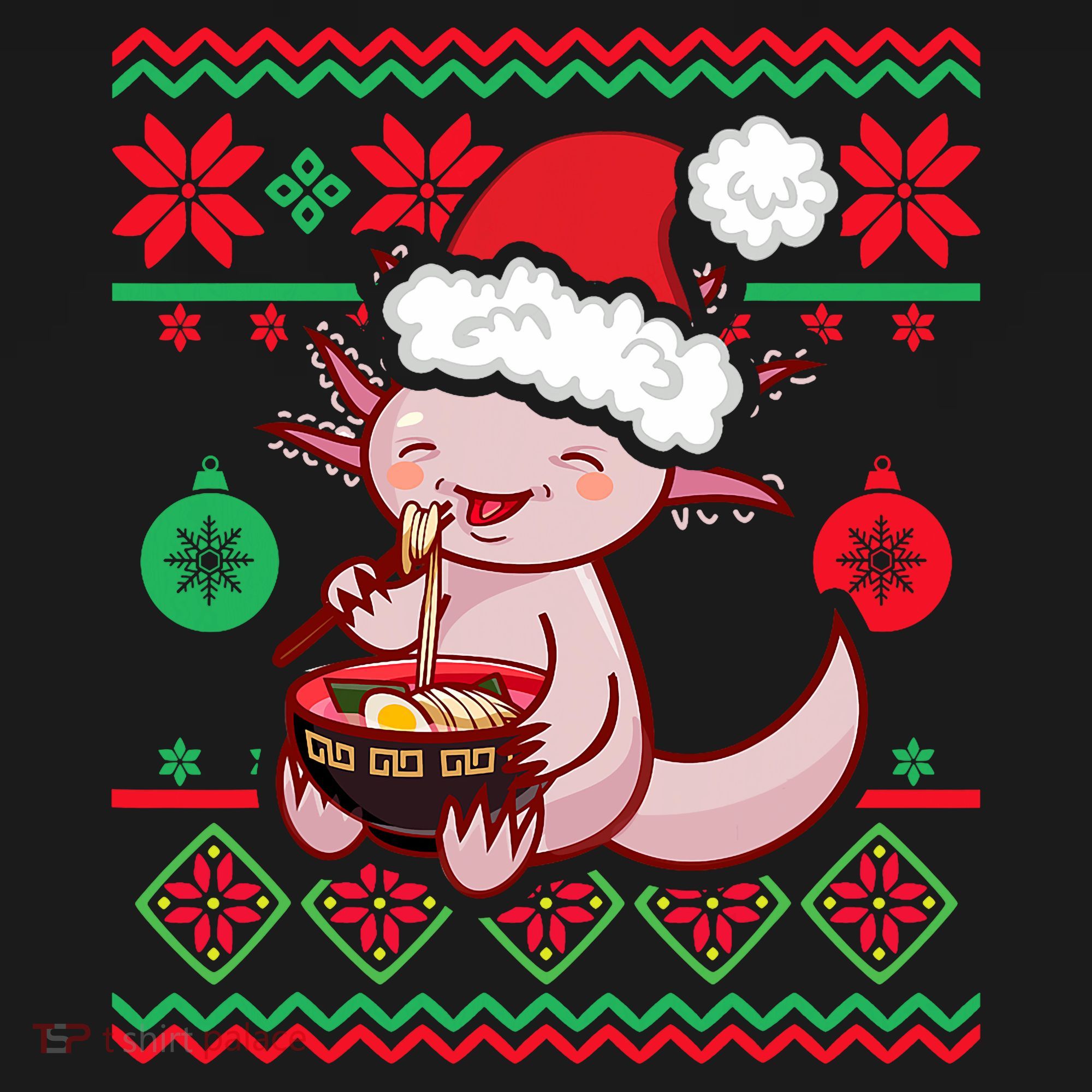 Ugly Anime Christmas Sweater Kawaii Axolotl Eating Ramen Women's Tank Top