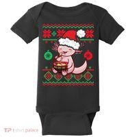 Ugly Anime Christmas Sweater Kawaii Axolotl Eating Ramen Baby Bodysuit thumb 0