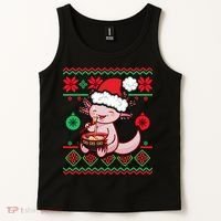 Ugly Anime Christmas Sweater Kawaii Axolotl Eating Ramen Tank Top thumb 2