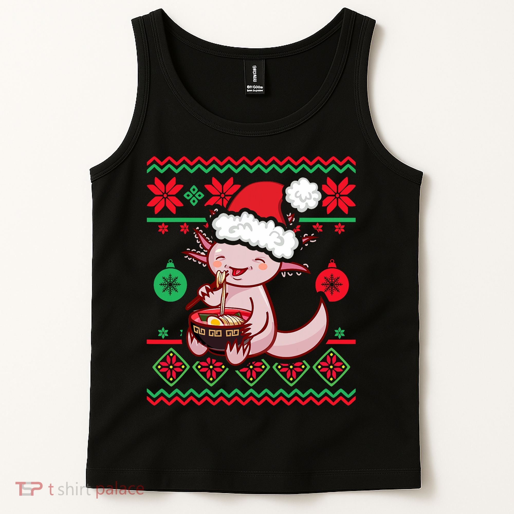 Ugly Anime Christmas Sweater Kawaii Axolotl Eating Ramen Tank Top
