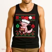 Ugly Anime Christmas Sweater Kawaii Axolotl Eating Ramen Tank Top thumb 3
