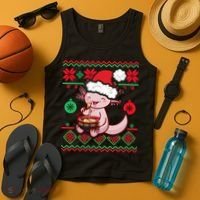 Ugly Anime Christmas Sweater Kawaii Axolotl Eating Ramen Tank Top thumb 4