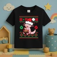 Ugly Anime Christmas Sweater Kawaii Axolotl Eating Ramen Toddler T-Shirt thumb 3