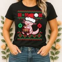Ugly Anime Christmas Sweater Kawaii Axolotl Eating Ramen Women's T-Shirt thumb 2