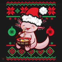 Ugly Anime Christmas Sweater Kawaii Axolotl Eating Ramen Kids Sweatshirt thumb 2