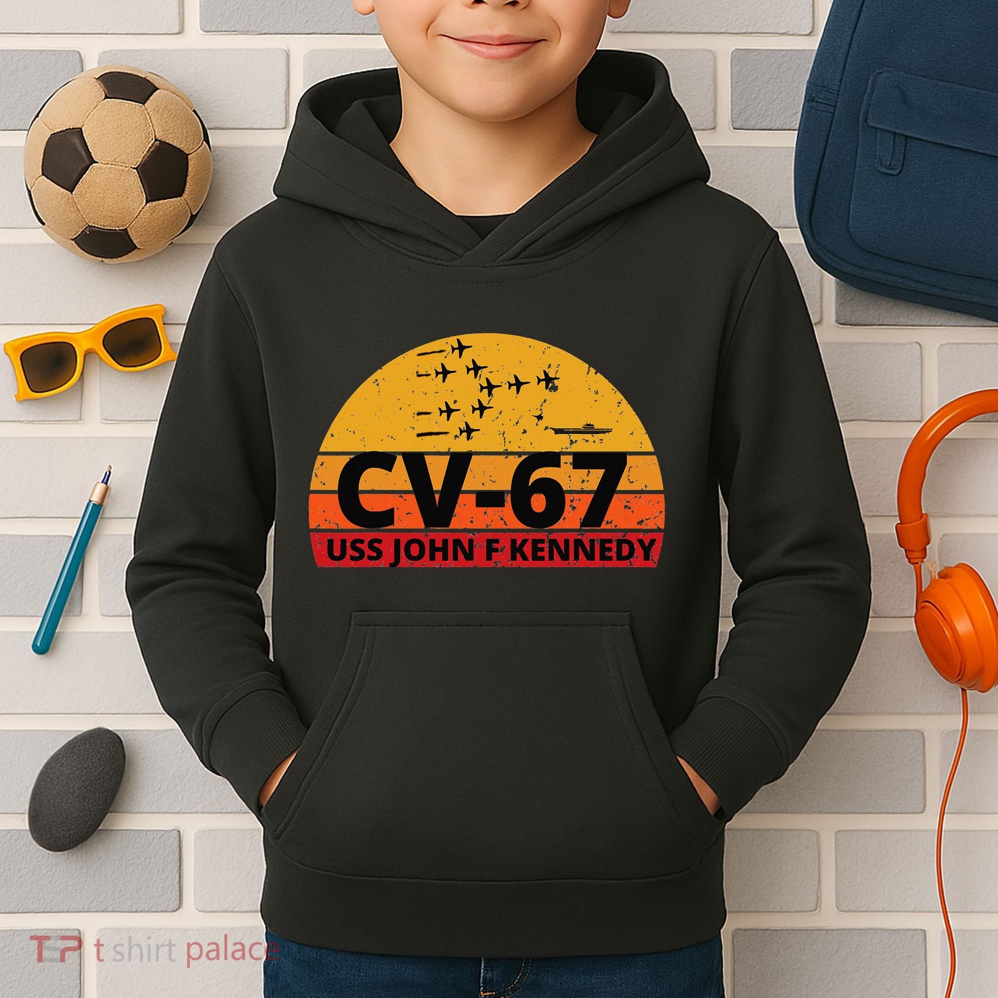 US Aircraft Carrier CV67 USS John F. Kennedy Kids Hoodie