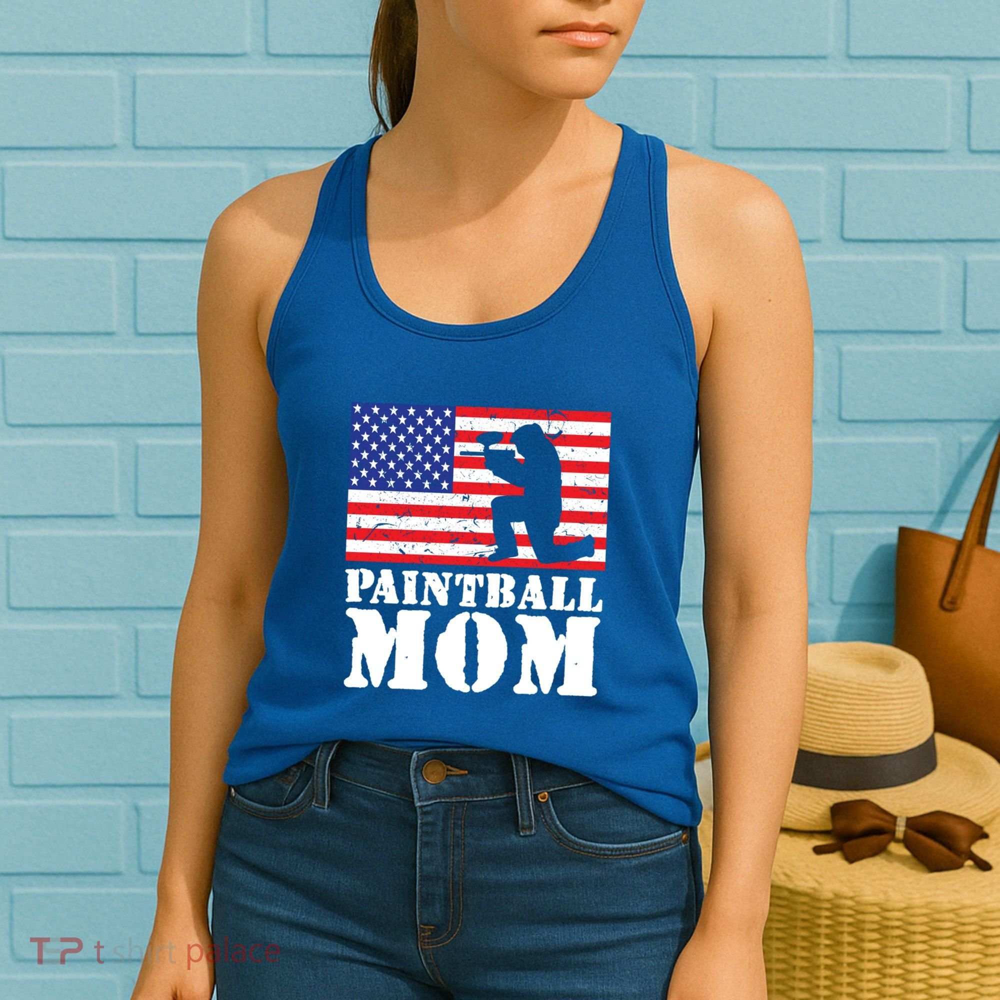 Usa American Distressed Flag Paintball Mom Her Gift Cute Gift Women's Tank Top