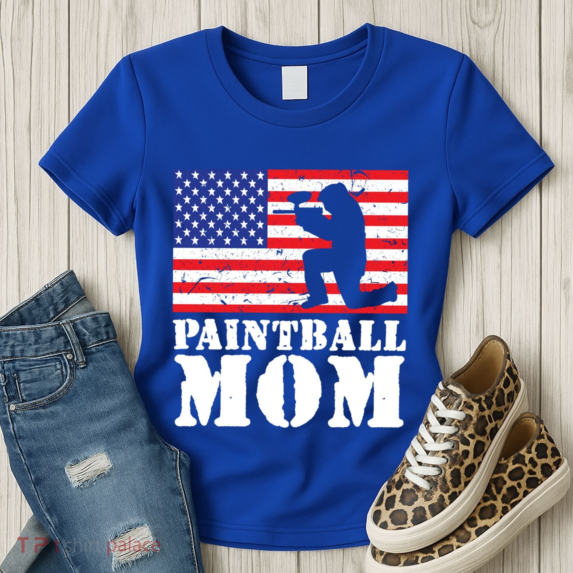 Usa American Distressed Flag Paintball Mom Her Gift Cute Gift Women's T-Shirt