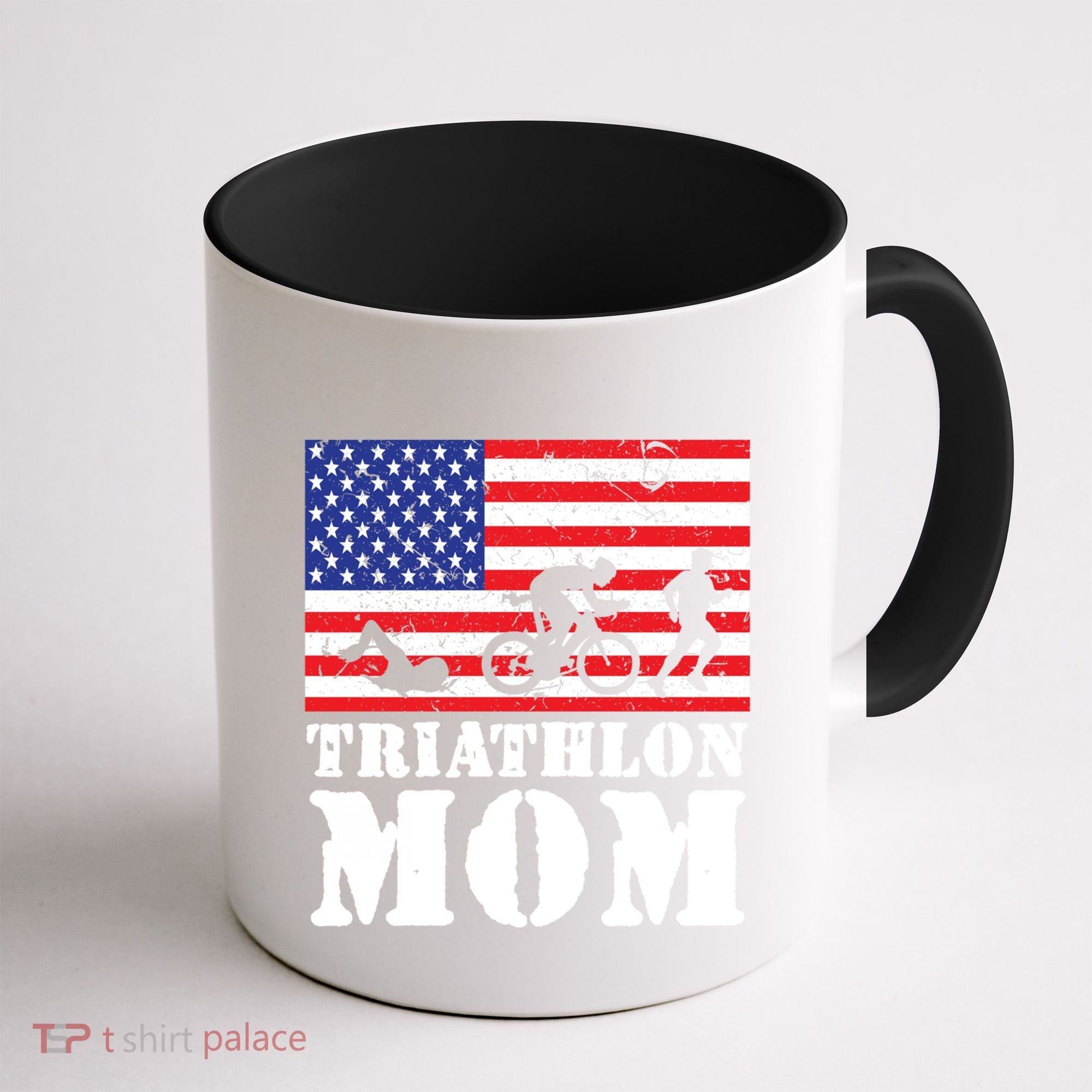 Usa American Distressed Flag Triathlon Mom For Her Gift Coffee Mug