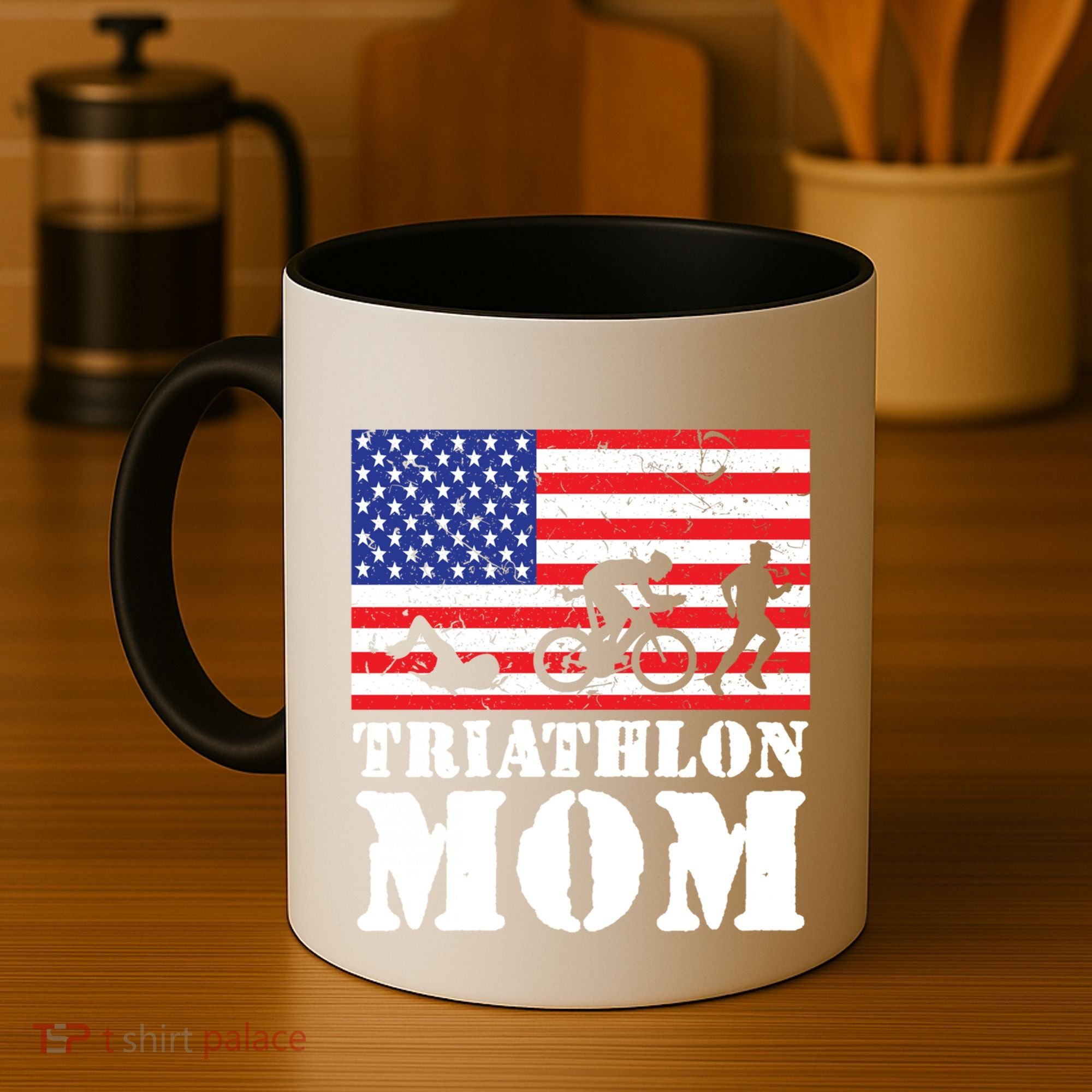 Usa American Distressed Flag Triathlon Mom For Her Gift Coffee Mug