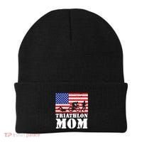 Usa American Distressed Flag Triathlon Mom For Her Gift Beanie thumb 0