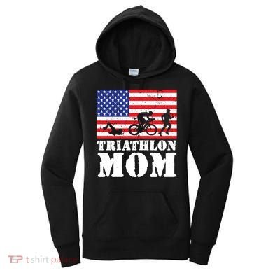 Usa American Distressed Flag Triathlon Mom For Her Gift Women's Hoodie