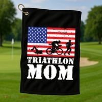 Usa American Distressed Flag Triathlon Mom For Her Gift Golf Towel thumb 1