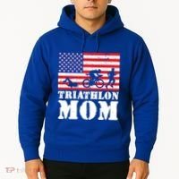 Usa American Distressed Flag Triathlon Mom For Her Gift Hoodie thumb 2