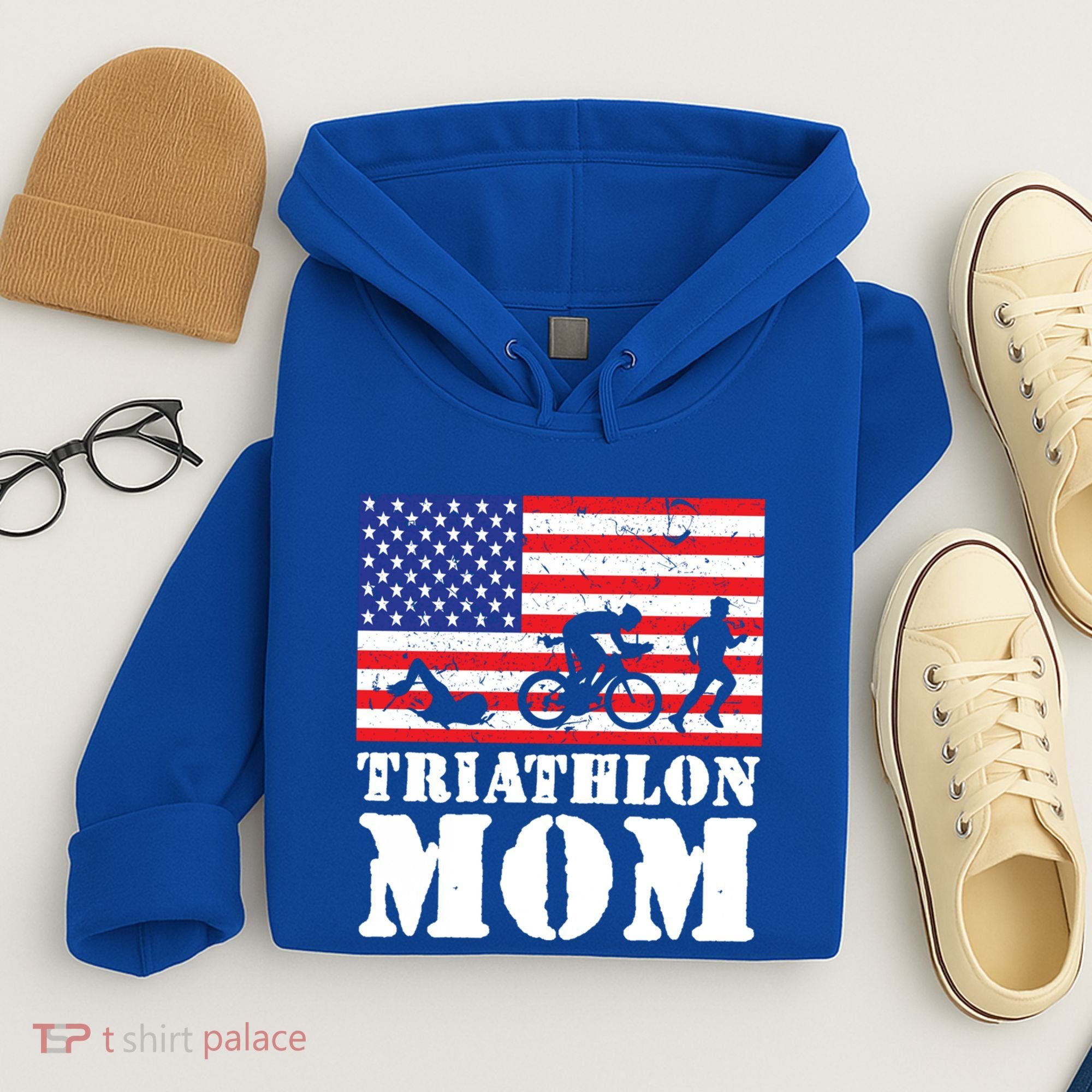 Usa American Distressed Flag Triathlon Mom For Her Gift Hoodie