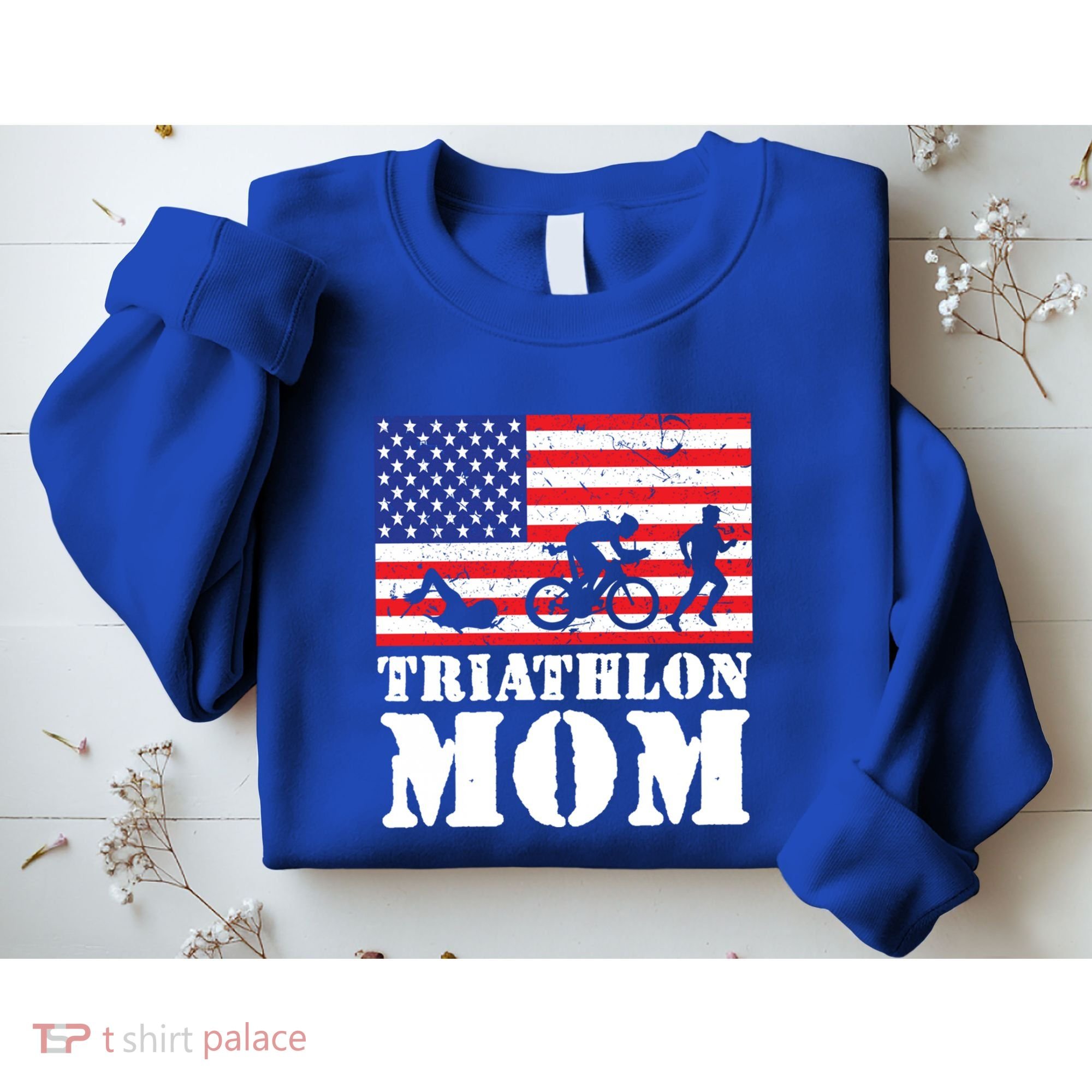 Usa American Distressed Flag Triathlon Mom For Her Gift Sweatshirt