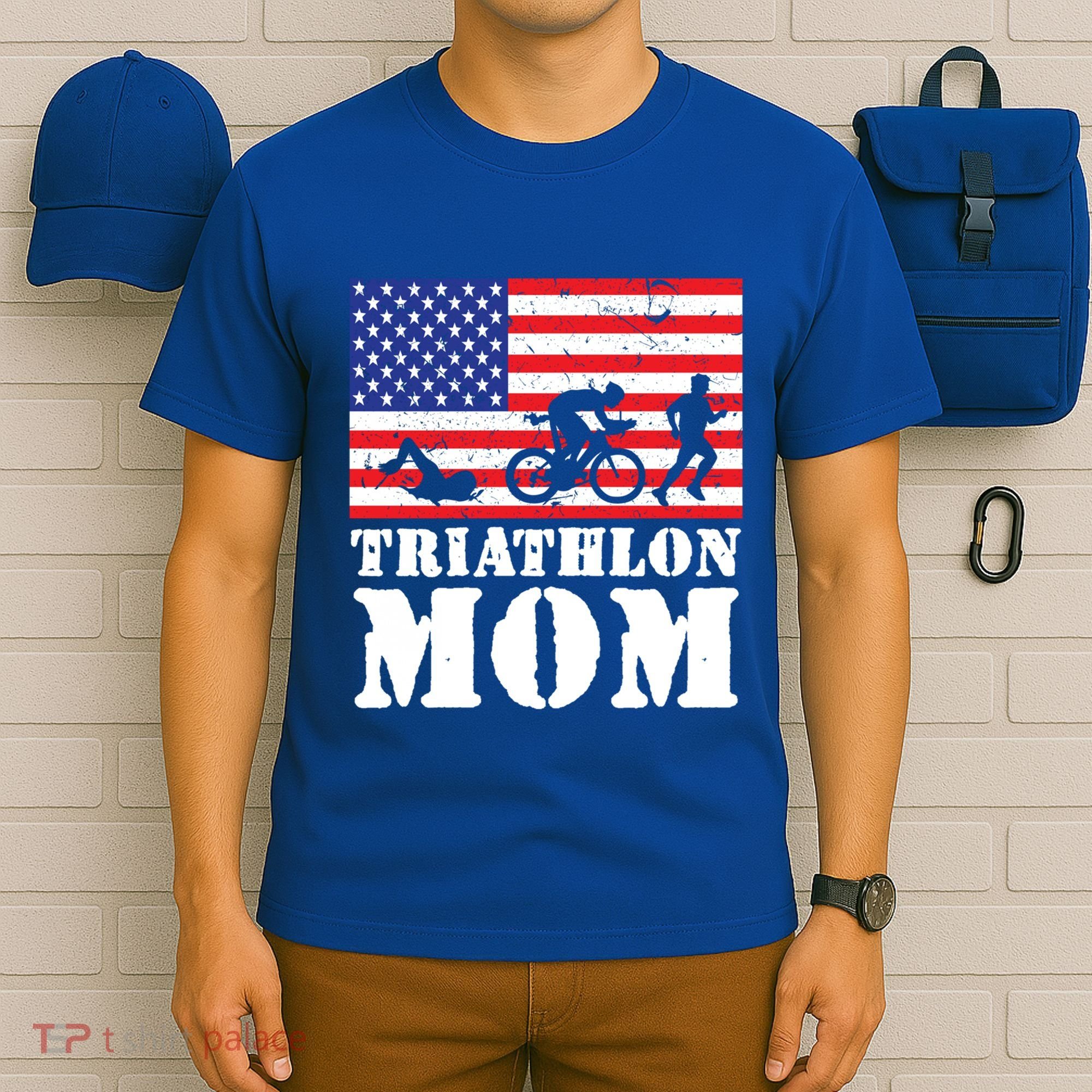 Usa American Distressed Flag Triathlon Mom For Her Gift T-Shirt