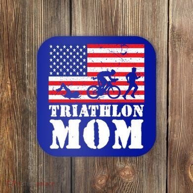 Usa American Distressed Flag Triathlon Mom For Her Gift Coaster