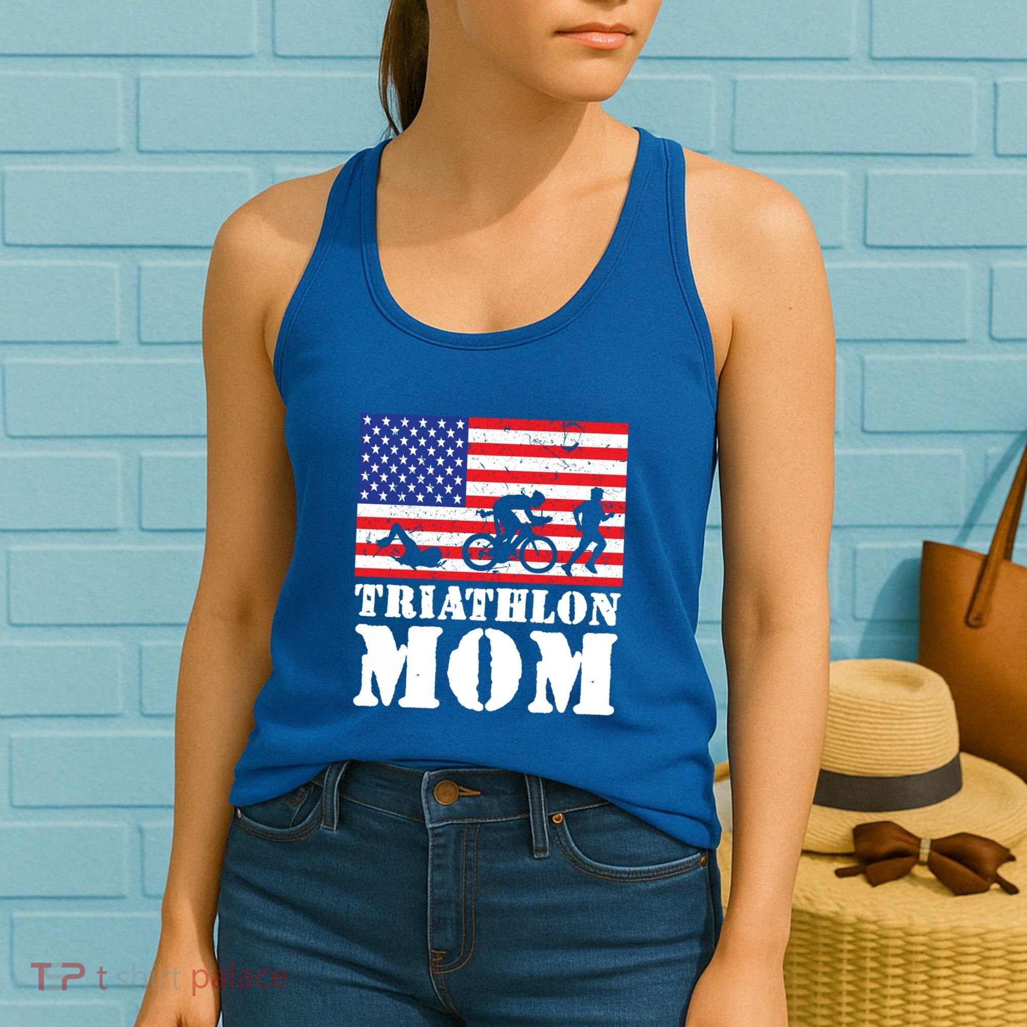 Usa American Distressed Flag Triathlon Mom For Her Gift Women's Tank Top