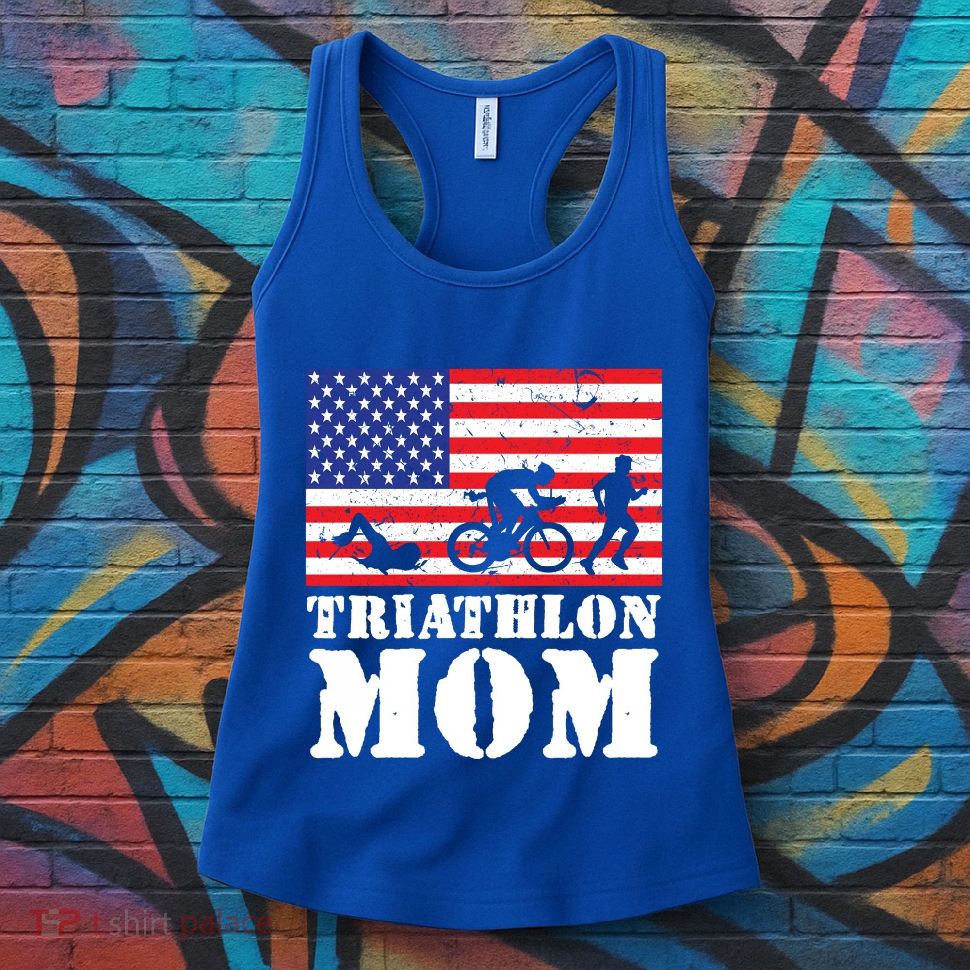 Usa American Distressed Flag Triathlon Mom For Her Gift Women's Tank Top