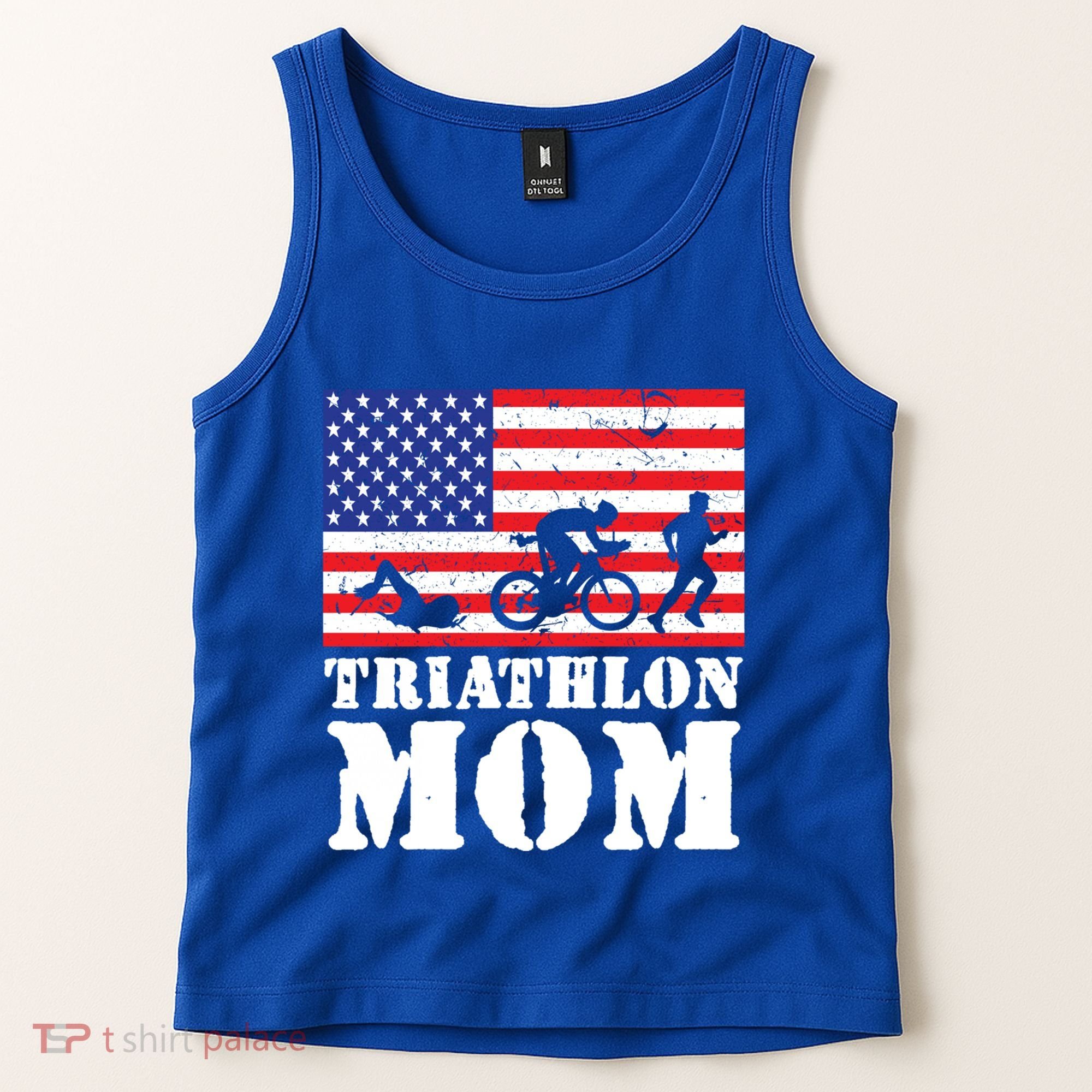 Usa American Distressed Flag Triathlon Mom For Her Gift Tank Top