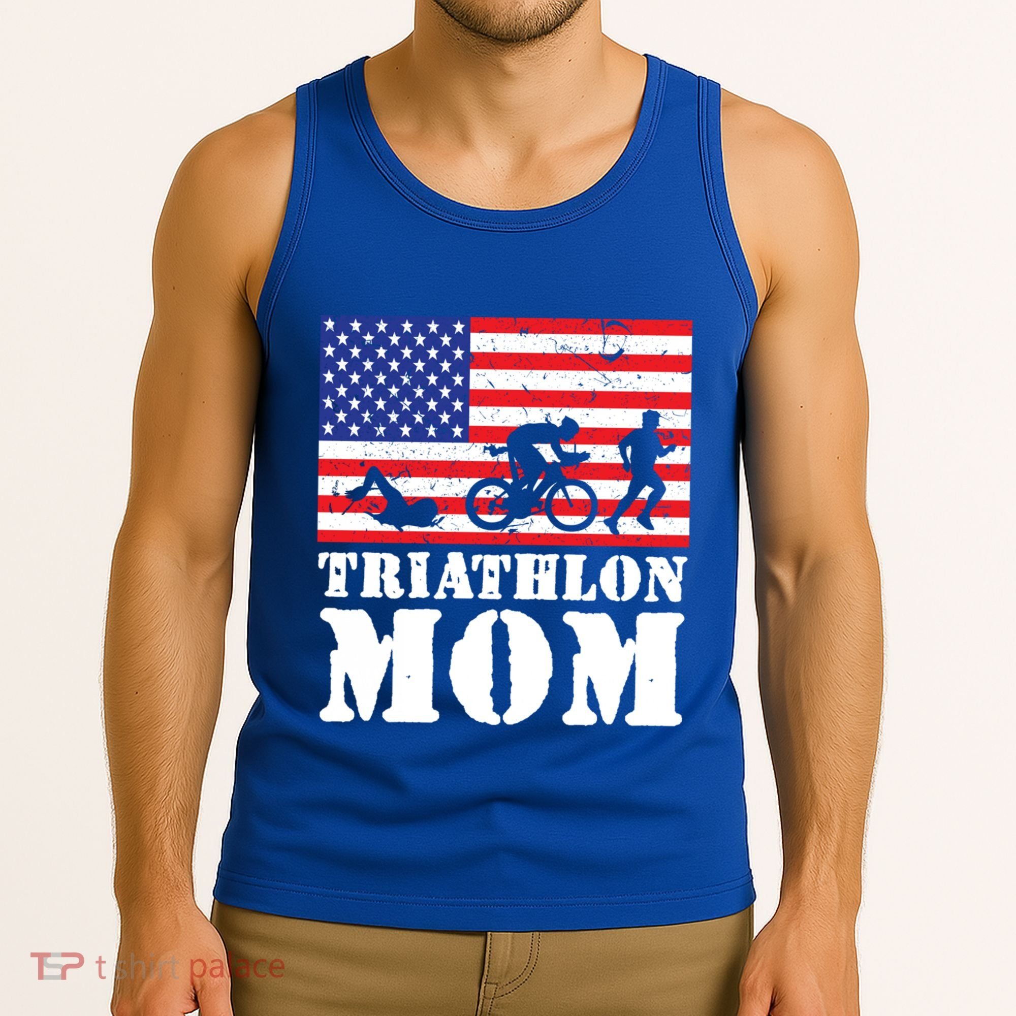 Usa American Distressed Flag Triathlon Mom For Her Gift Tank Top