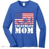 Usa American Distressed Flag Triathlon Mom For Her Gift Women's Long Sleeve Shirt thumb 0