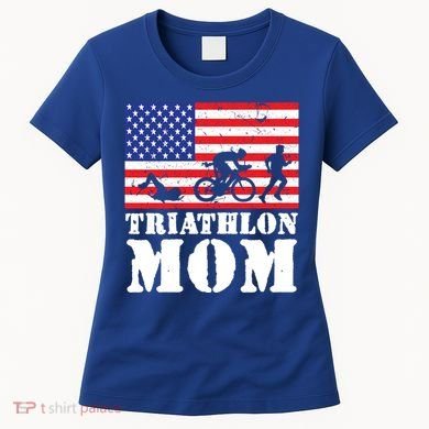 Usa American Distressed Flag Triathlon Mom For Her Gift Women's T-Shirt