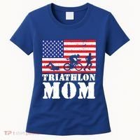 Usa American Distressed Flag Triathlon Mom For Her Gift Women's T-Shirt thumb 0