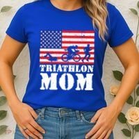 Usa American Distressed Flag Triathlon Mom For Her Gift Women's T-Shirt thumb 2
