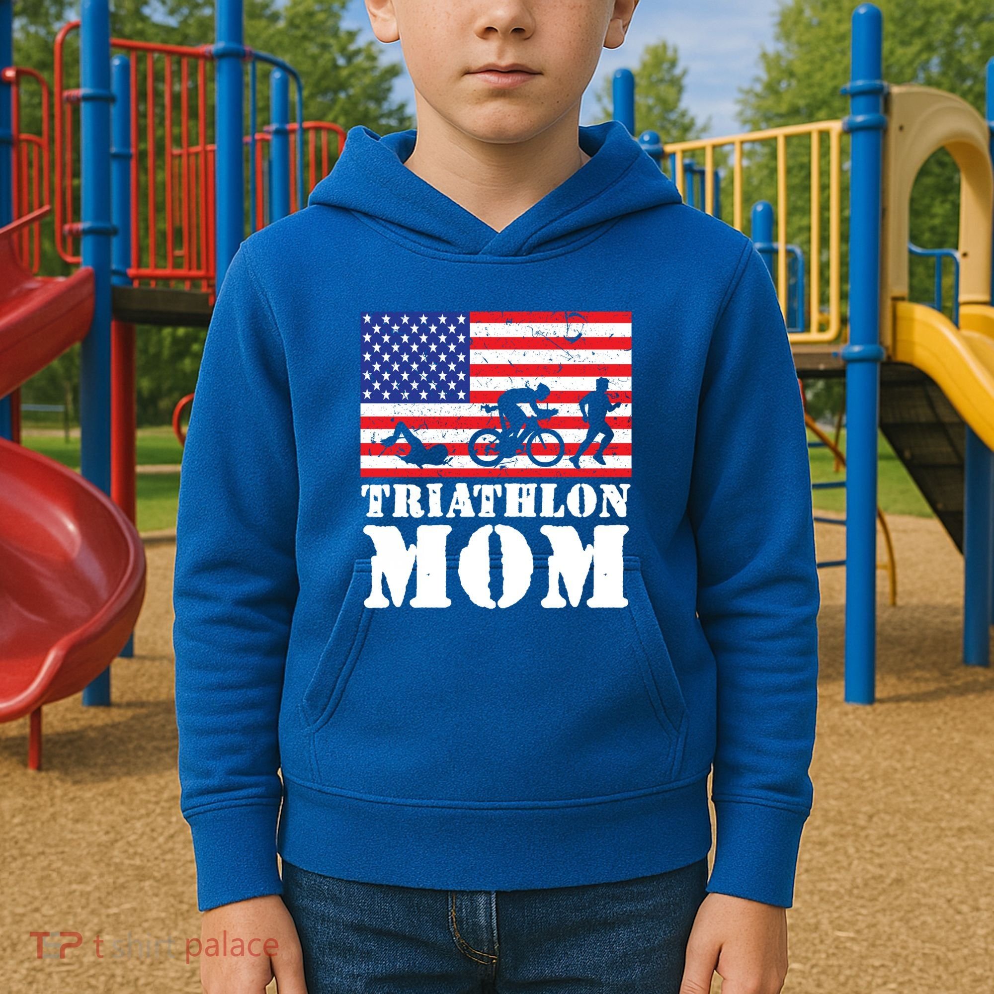 Usa American Distressed Flag Triathlon Mom For Her Gift Kids Hoodie
