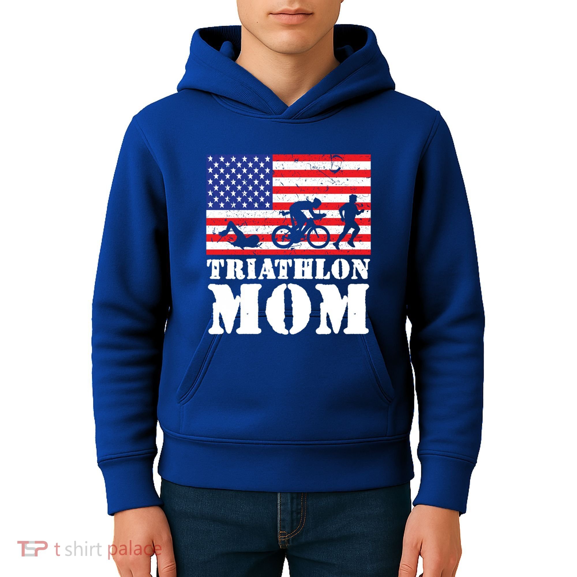 Usa American Distressed Flag Triathlon Mom For Her Gift Kids Hoodie