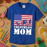 Usa American Distressed Flag Triathlon Mom For Her Gift Kids T-Shirt thumb 3