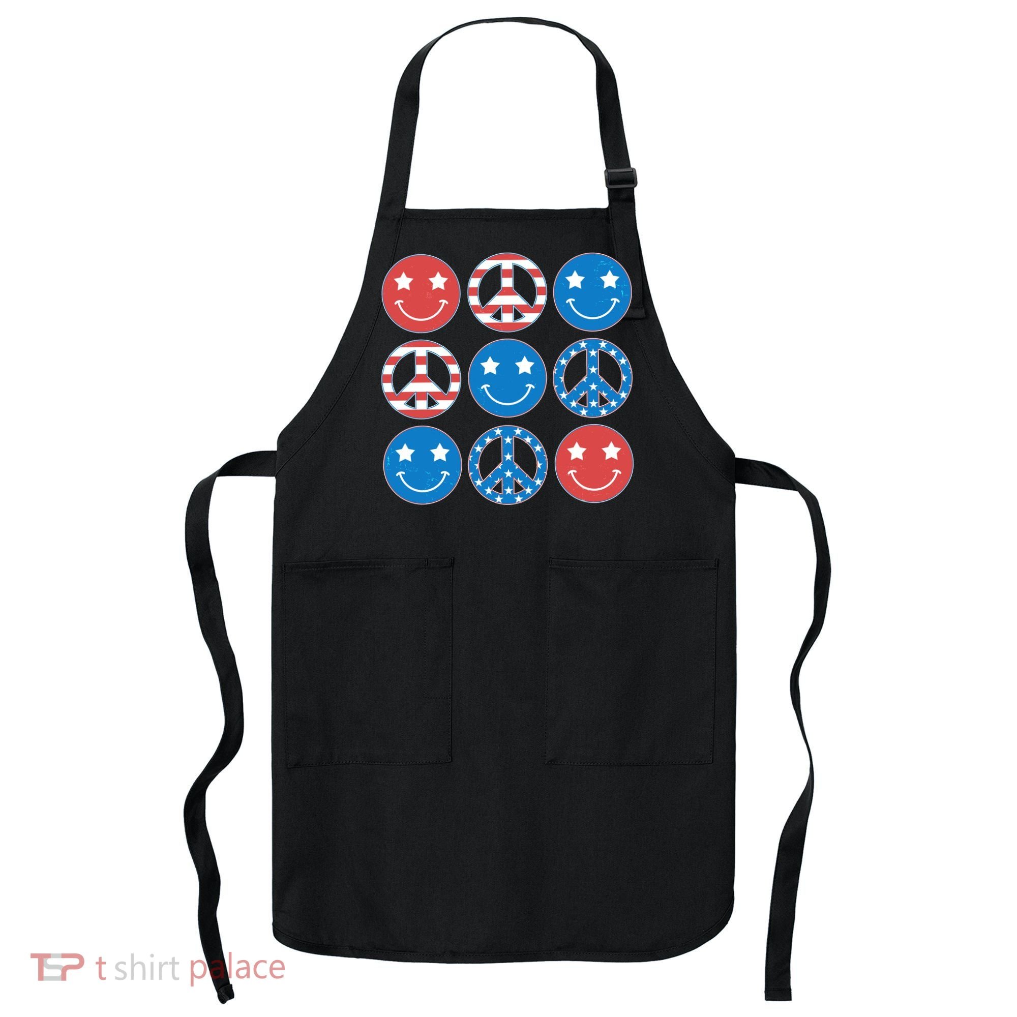 USA American Flag Peace Symbols Smiley Emoji Apron