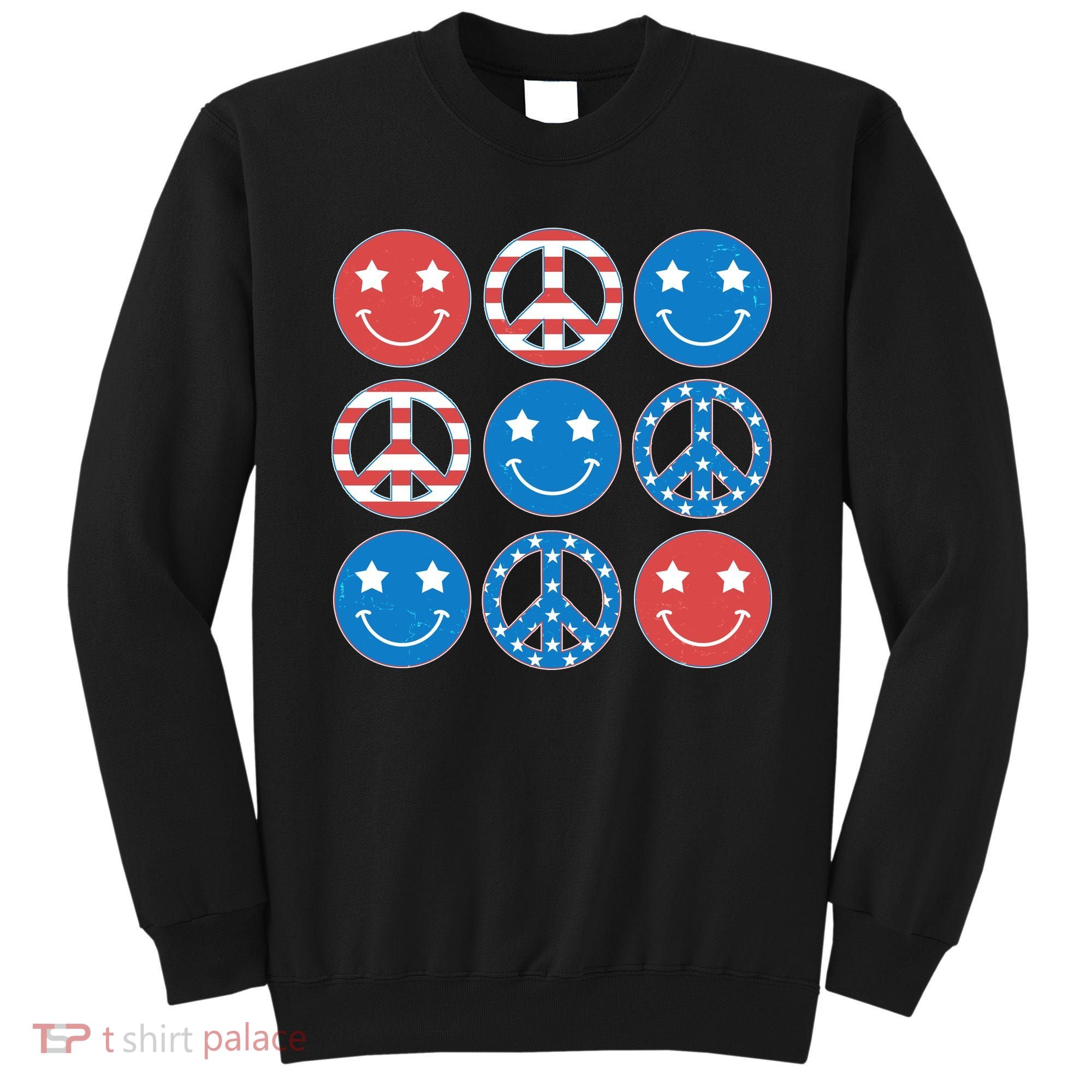 USA American Flag Peace Symbols Smiley Emoji Sweatshirt