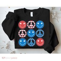 USA American Flag Peace Symbols Smiley Emoji Sweatshirt thumb 2