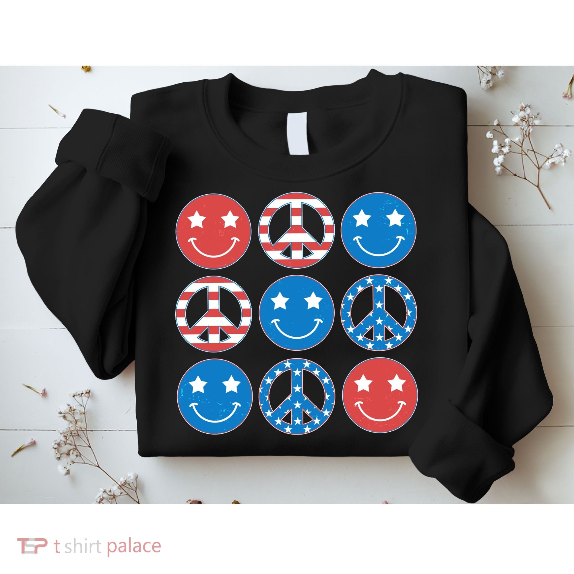 USA American Flag Peace Symbols Smiley Emoji Sweatshirt