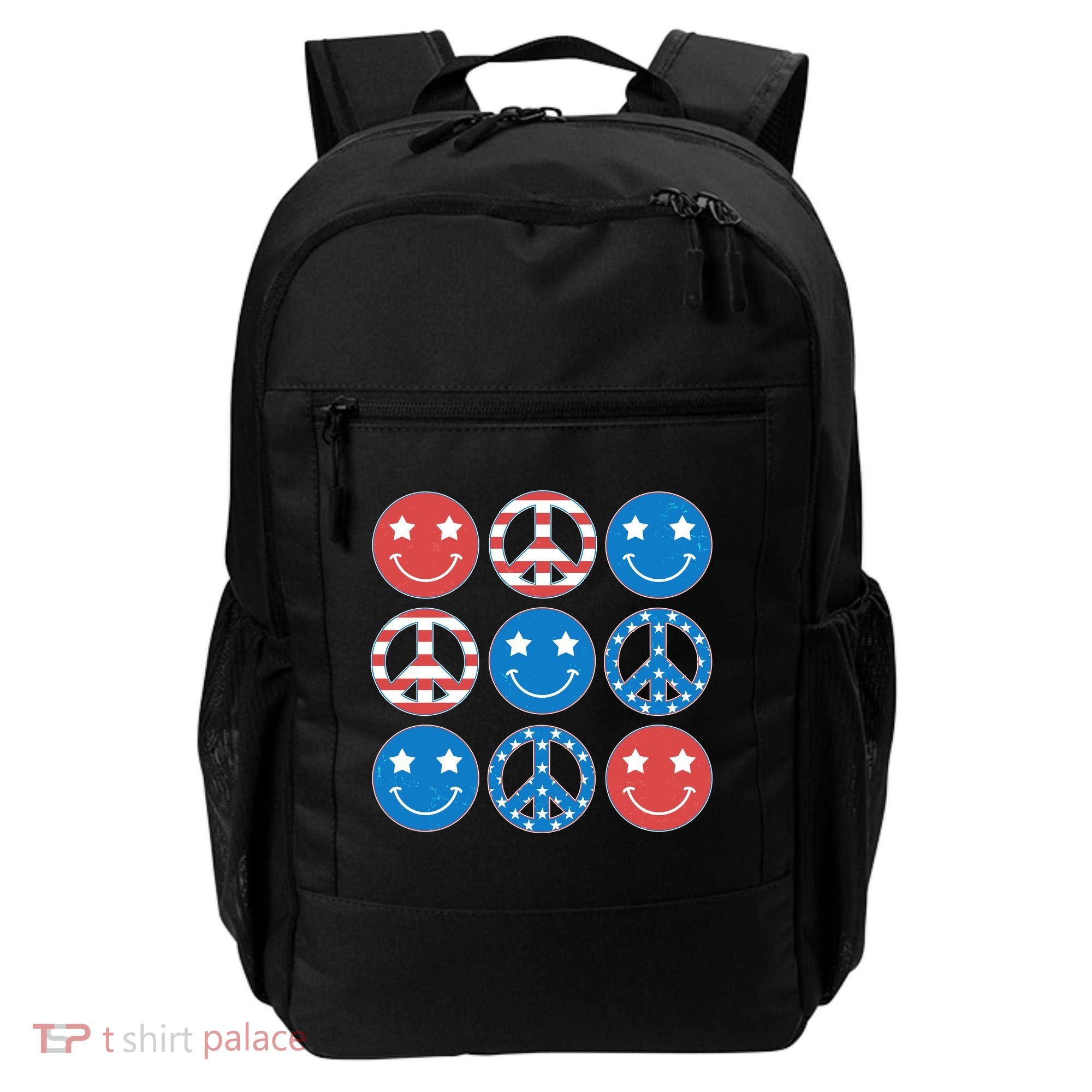 USA American Flag Peace Symbols Smiley Emoji Backpack