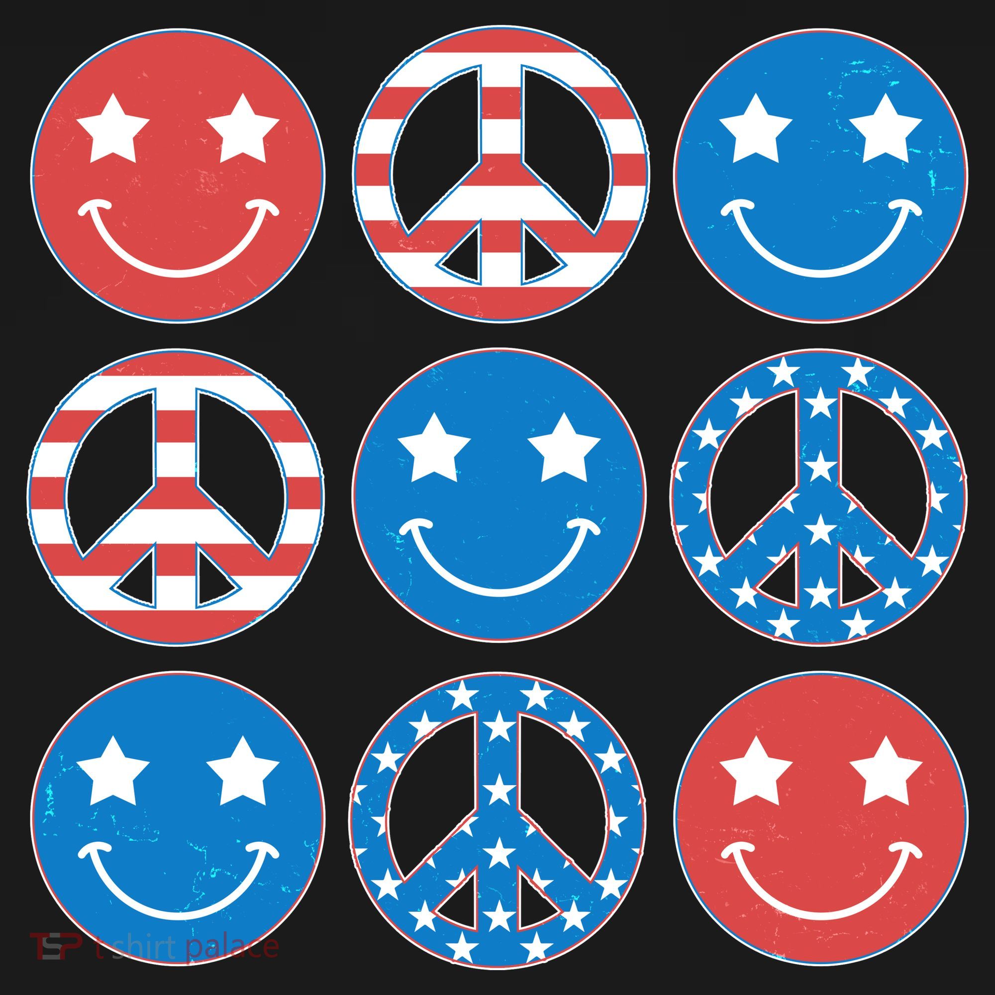 USA American Flag Peace Symbols Smiley Emoji Bucket Hat