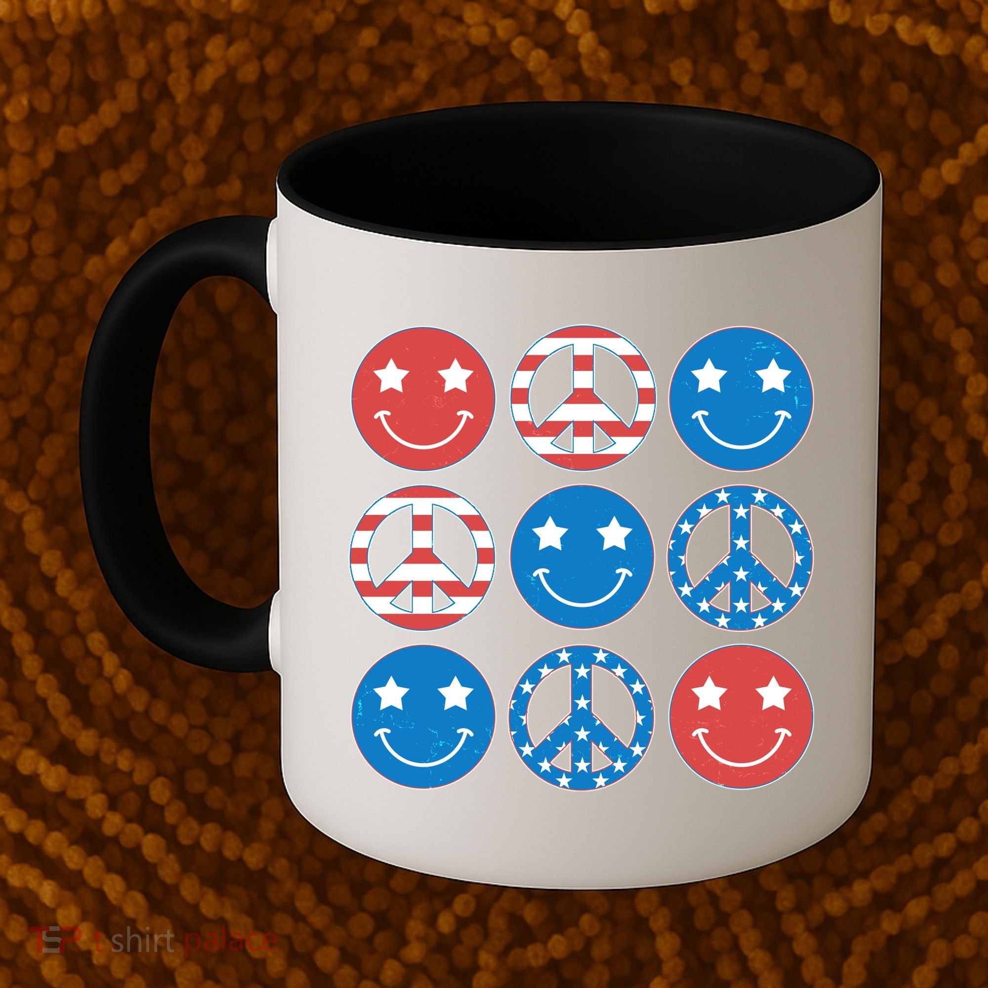 USA American Flag Peace Symbols Smiley Emoji Coffee Mug