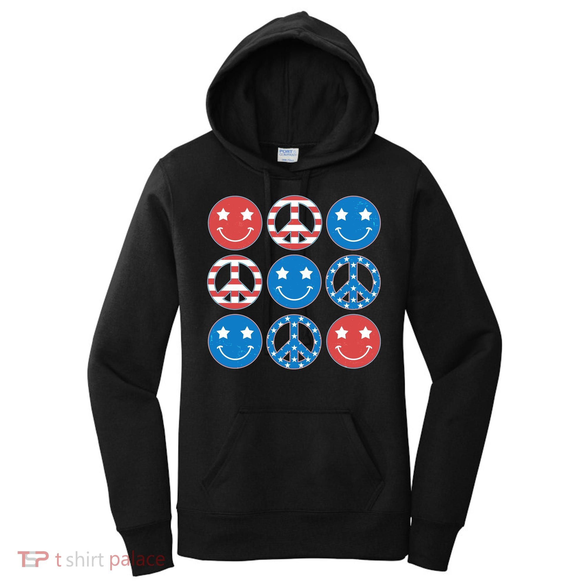 USA American Flag Peace Symbols Smiley Emoji Women's Hoodie