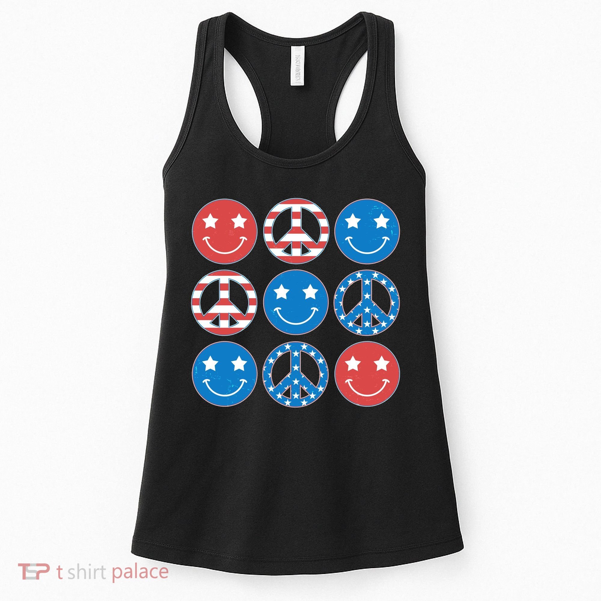 USA American Flag Peace Symbols Smiley Emoji Women's Tank Top