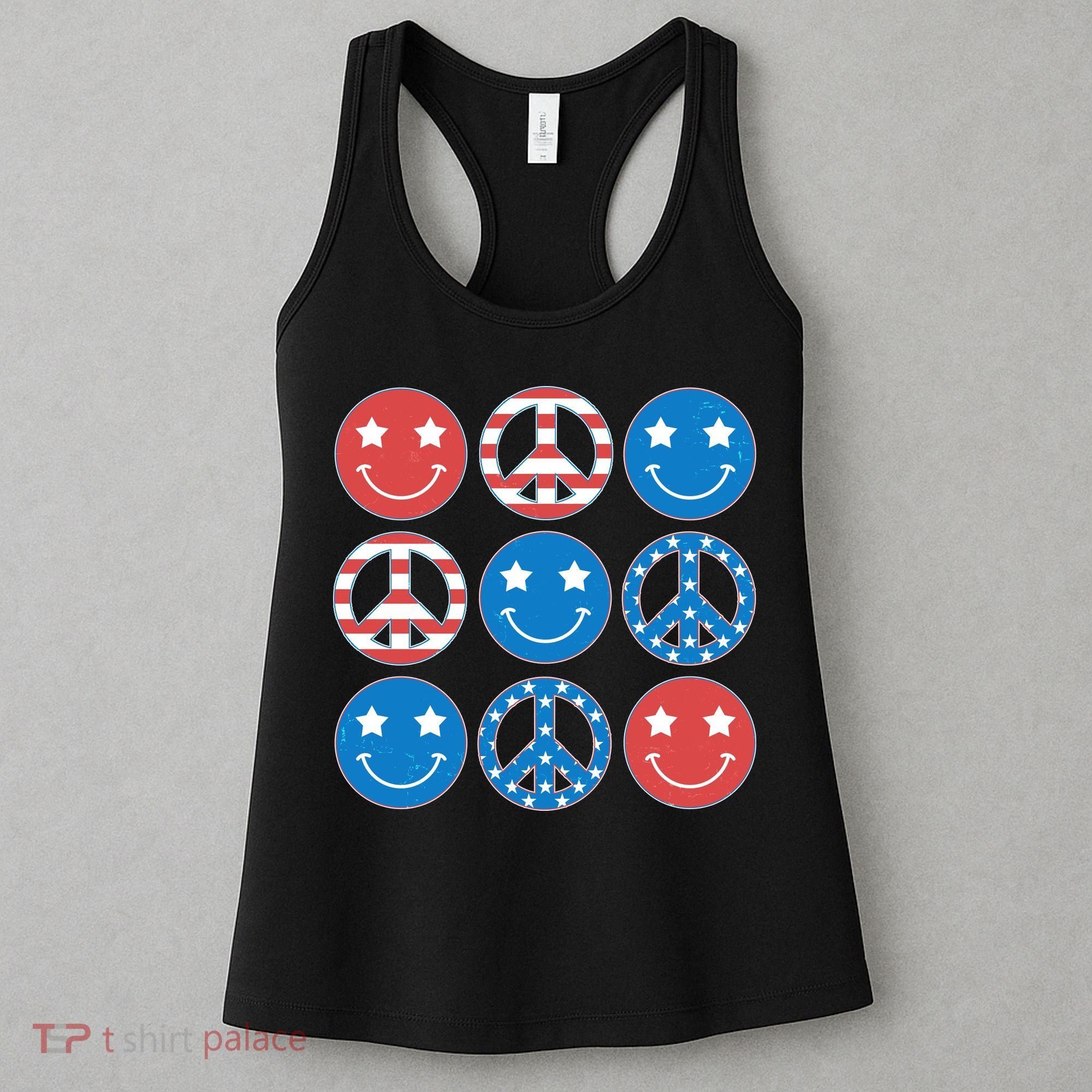 USA American Flag Peace Symbols Smiley Emoji Women's Tank Top