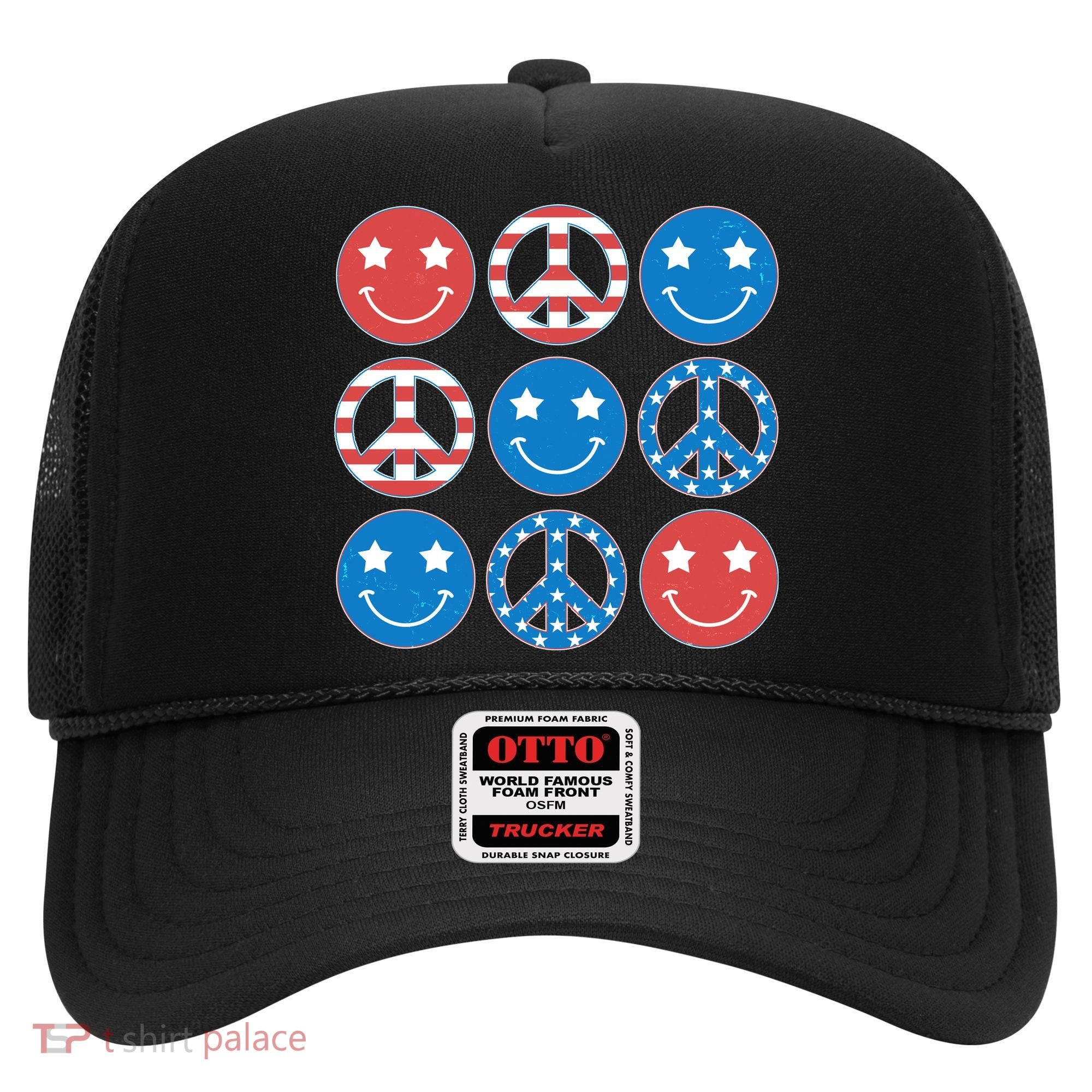 USA American Flag Peace Symbols Smiley Emoji Hat