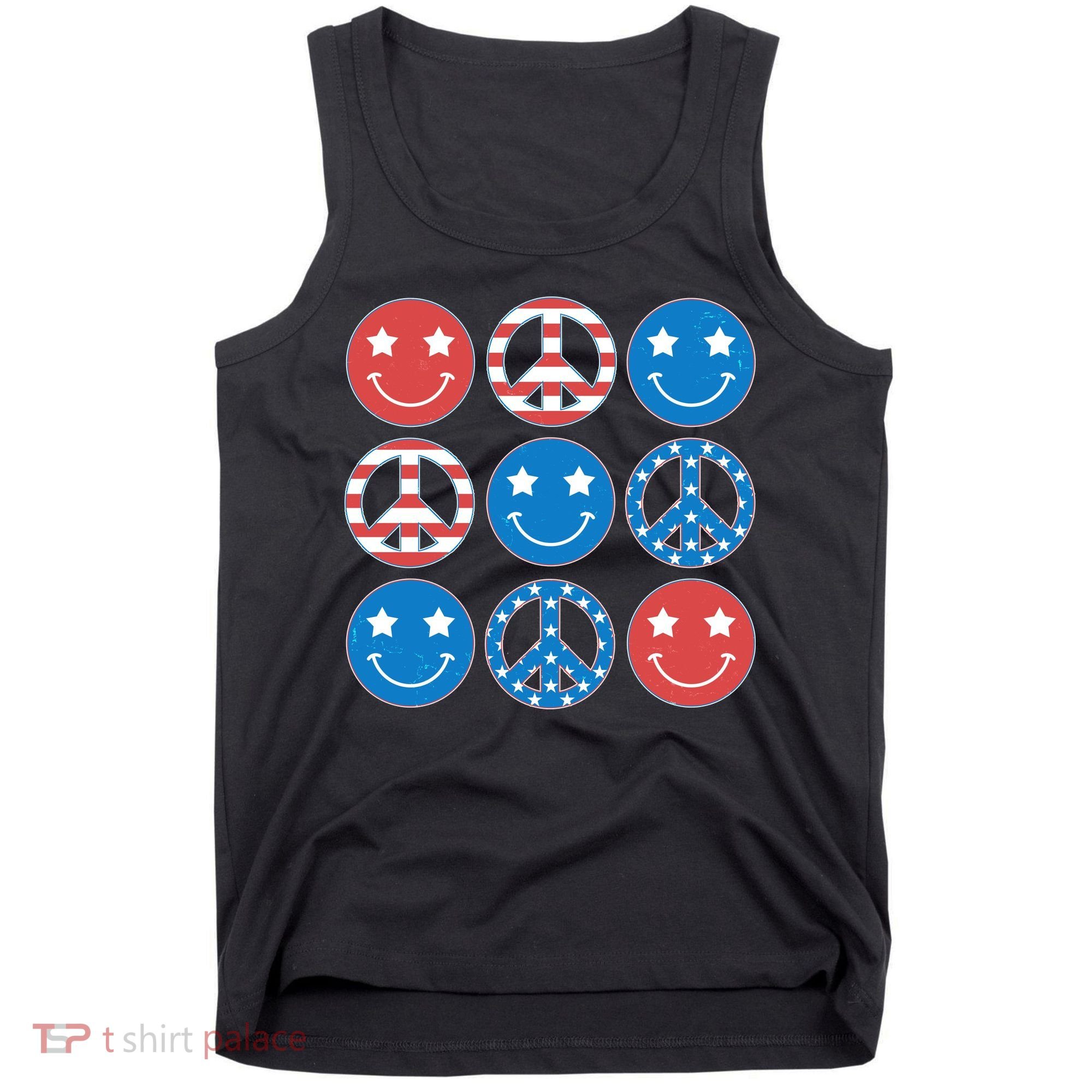 USA American Flag Peace Symbols Smiley Emoji Tank Top