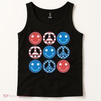 USA American Flag Peace Symbols Smiley Emoji Tank Top thumb 2